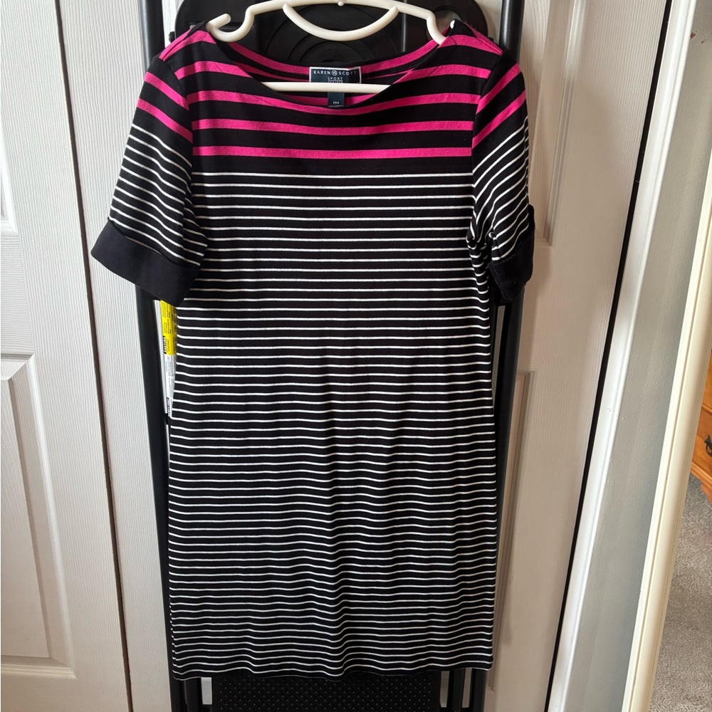 Karen Scott Black and Pink Striped Dress